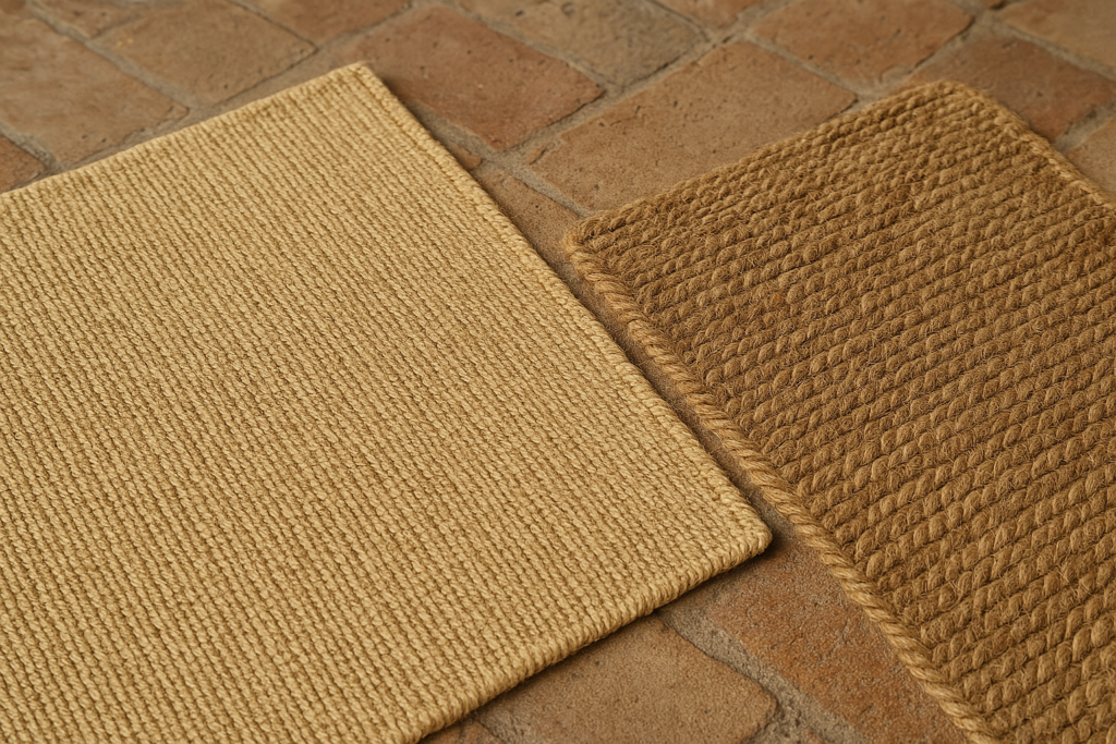 Diferencias entre las alfombras de Sisal y de Yute Dos Alfombras de fibra vegetal sobre suelo rústico